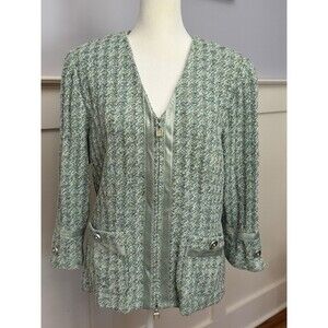 ST. JOHN Blazer Coat Suit Jacket Wool Tweed 3/4 Sleeve Jeweled Pastel Size 12